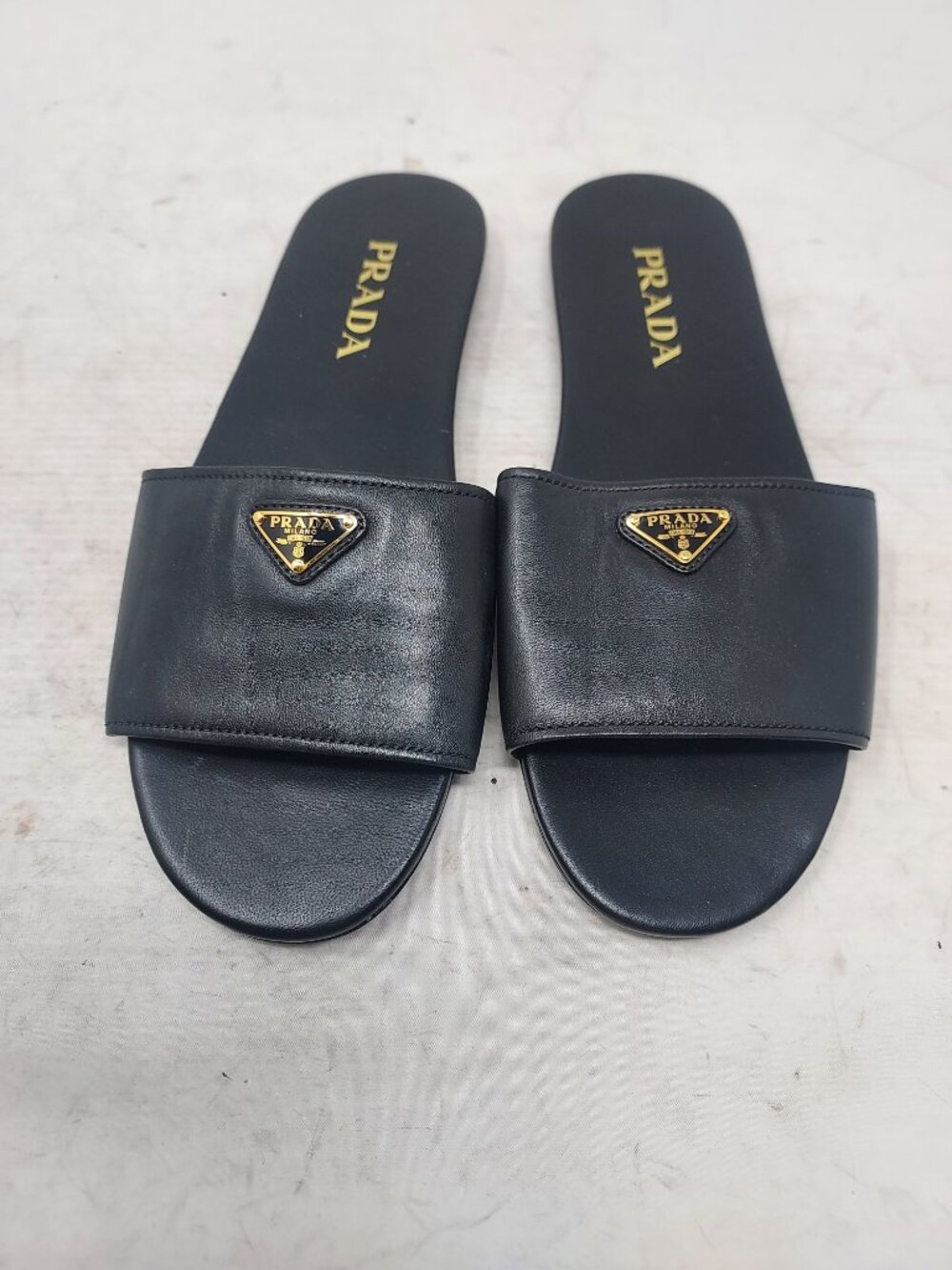 Prada WOMENS Black Triangle Logo Slide Sandal